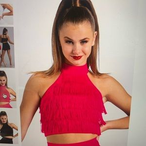 Fringe mock neck crop top dance costume MT9321 Weissman Adult Small